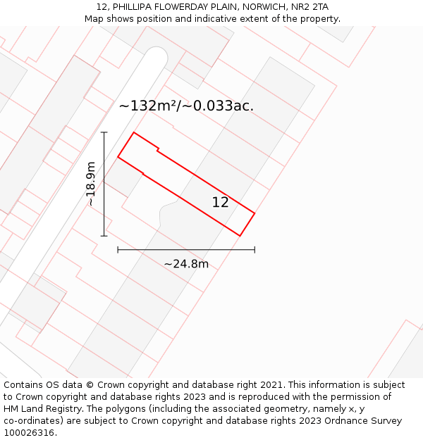 12, PHILLIPA FLOWERDAY PLAIN, NORWICH, NR2 2TA: Plot and title map