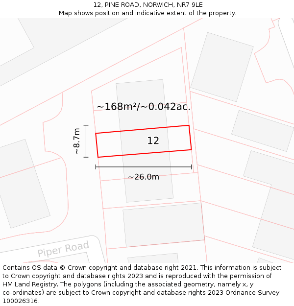 12, PINE ROAD, NORWICH, NR7 9LE: Plot and title map