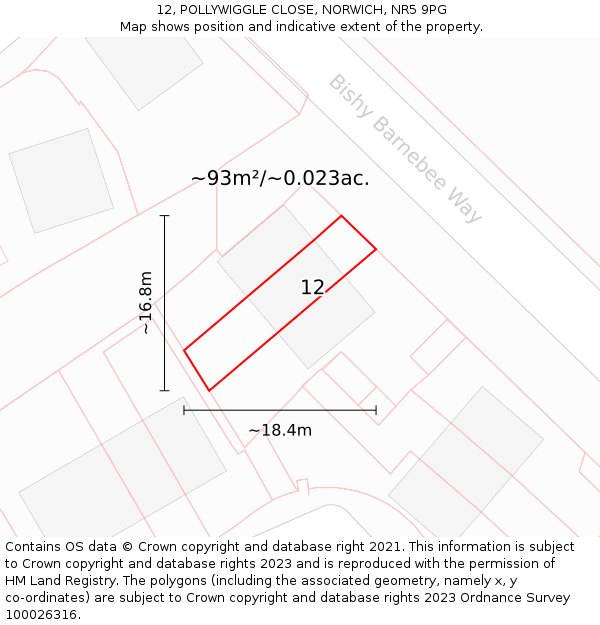 12, POLLYWIGGLE CLOSE, NORWICH, NR5 9PG: Plot and title map