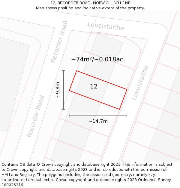 12, RECORDER ROAD, NORWICH, NR1 1NR: Plot and title map