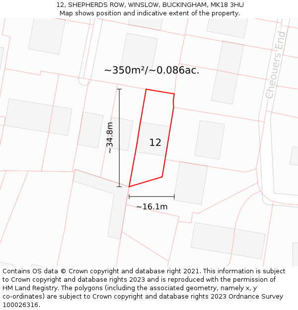 12, SHEPHERDS ROW, WINSLOW, BUCKINGHAM, MK18 3HU: Plot and title map