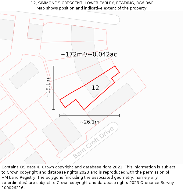 12, SIMMONDS CRESCENT, LOWER EARLEY, READING, RG6 3WF: Plot and title map