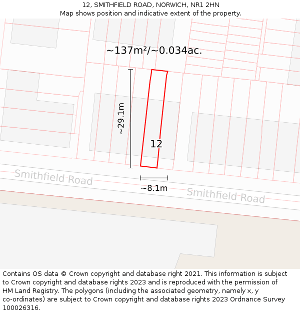 12, SMITHFIELD ROAD, NORWICH, NR1 2HN: Plot and title map