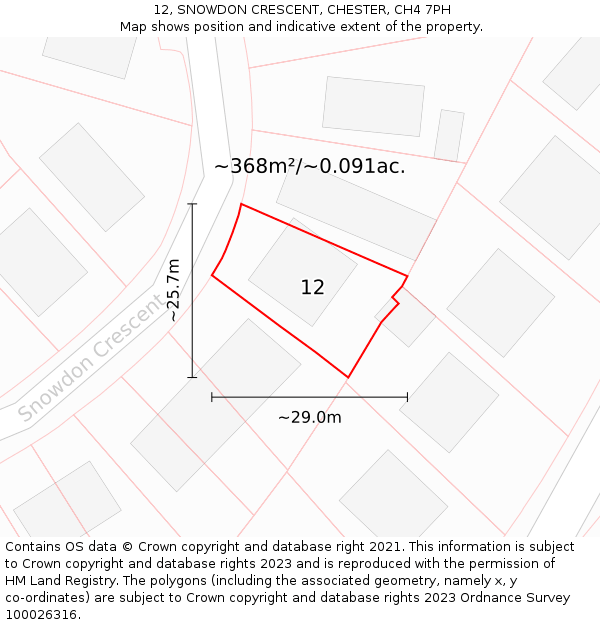 12, SNOWDON CRESCENT, CHESTER, CH4 7PH: Plot and title map