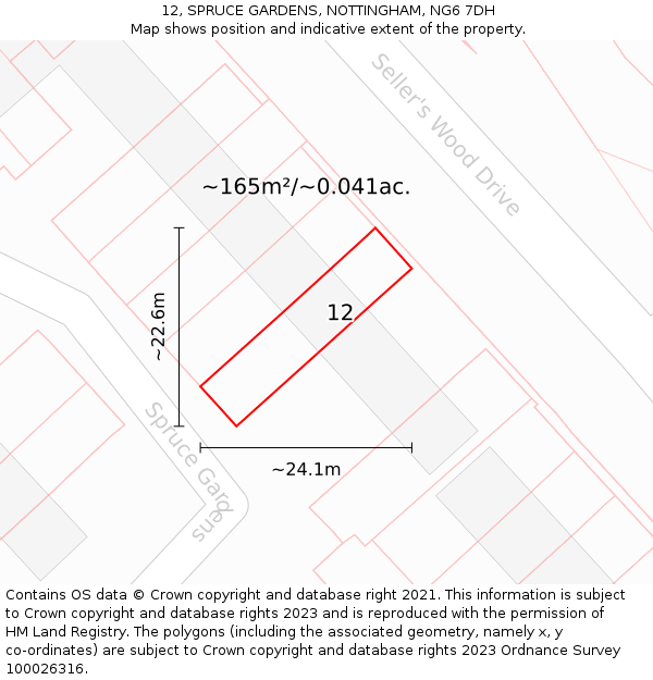 12, SPRUCE GARDENS, NOTTINGHAM, NG6 7DH: Plot and title map
