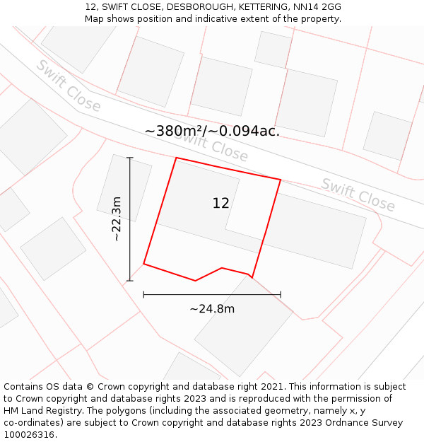 12, SWIFT CLOSE, DESBOROUGH, KETTERING, NN14 2GG: Plot and title map