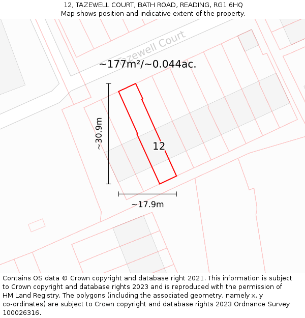 12, TAZEWELL COURT, BATH ROAD, READING, RG1 6HQ: Plot and title map