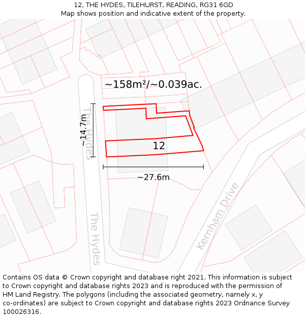 12, THE HYDES, TILEHURST, READING, RG31 6GD: Plot and title map