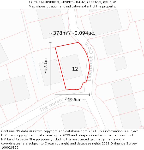 12, THE NURSERIES, HESKETH BANK, PRESTON, PR4 6LW: Plot and title map