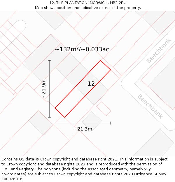 12, THE PLANTATION, NORWICH, NR2 2BU: Plot and title map