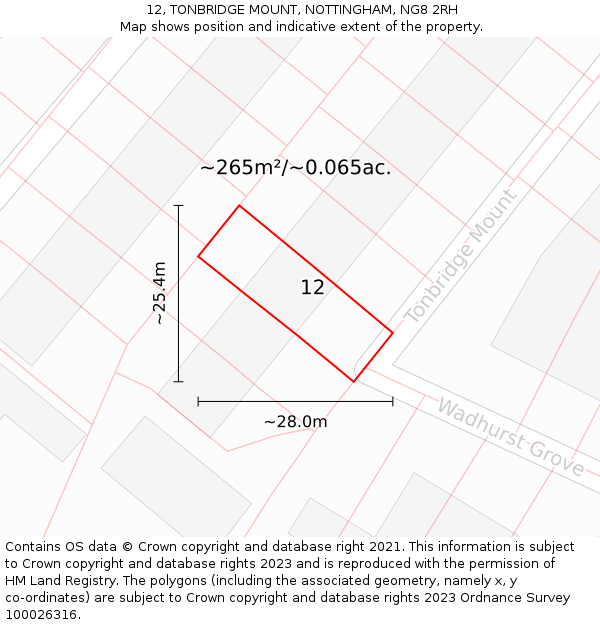 12, TONBRIDGE MOUNT, NOTTINGHAM, NG8 2RH: Plot and title map