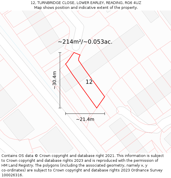 12, TURNBRIDGE CLOSE, LOWER EARLEY, READING, RG6 4UZ: Plot and title map