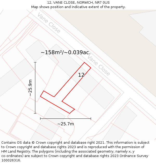 12, VANE CLOSE, NORWICH, NR7 0US: Plot and title map