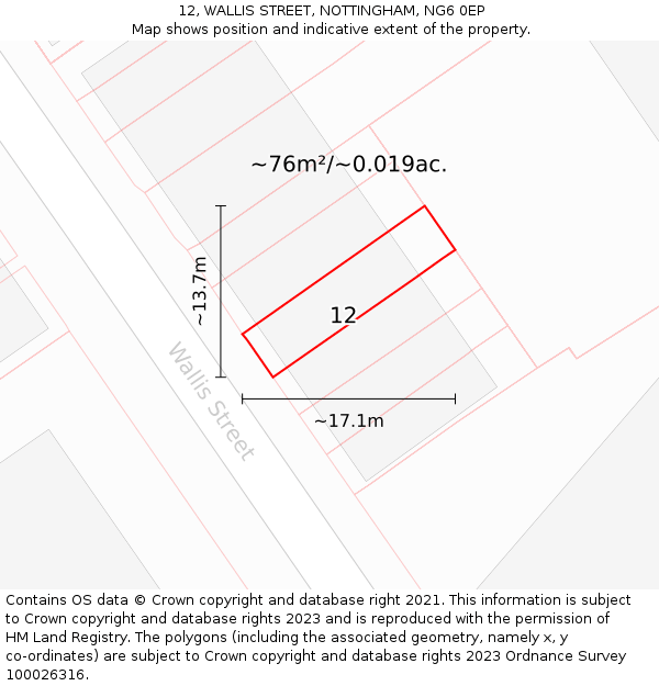12, WALLIS STREET, NOTTINGHAM, NG6 0EP: Plot and title map