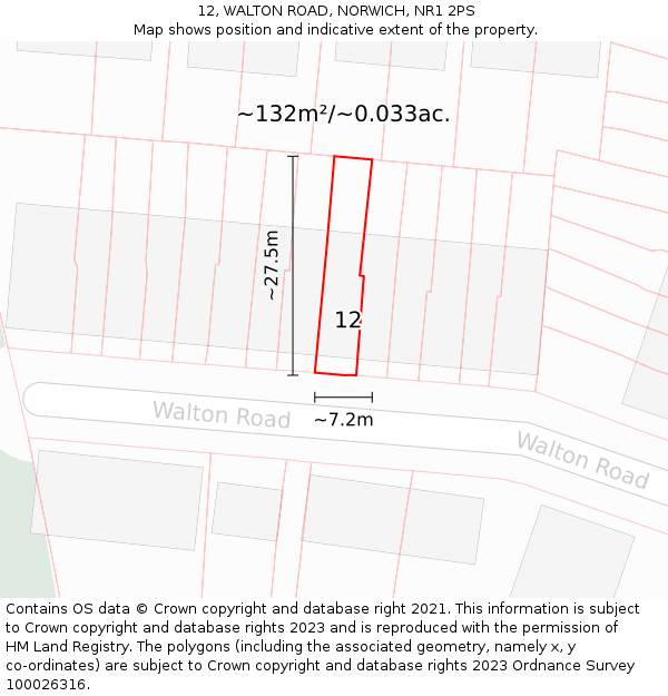 12, WALTON ROAD, NORWICH, NR1 2PS: Plot and title map
