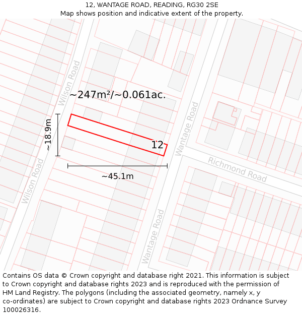 12, WANTAGE ROAD, READING, RG30 2SE: Plot and title map