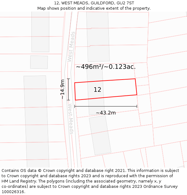 12, WEST MEADS, GUILDFORD, GU2 7ST: Plot and title map