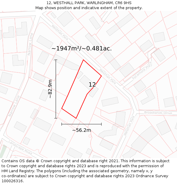 12, WESTHALL PARK, WARLINGHAM, CR6 9HS: Plot and title map