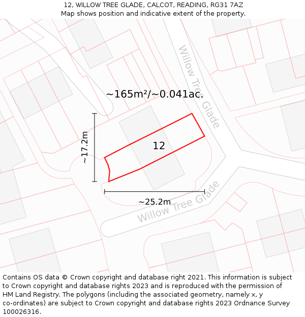 12, WILLOW TREE GLADE, CALCOT, READING, RG31 7AZ: Plot and title map
