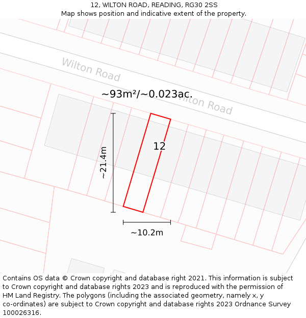 12, WILTON ROAD, READING, RG30 2SS: Plot and title map