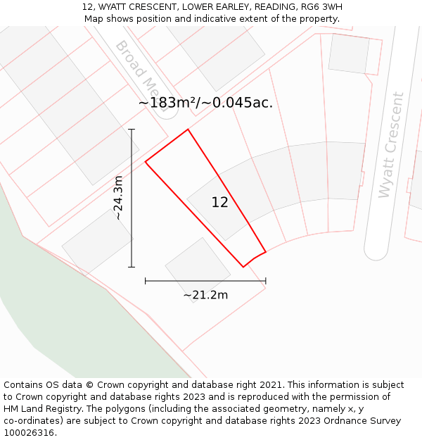 12, WYATT CRESCENT, LOWER EARLEY, READING, RG6 3WH: Plot and title map
