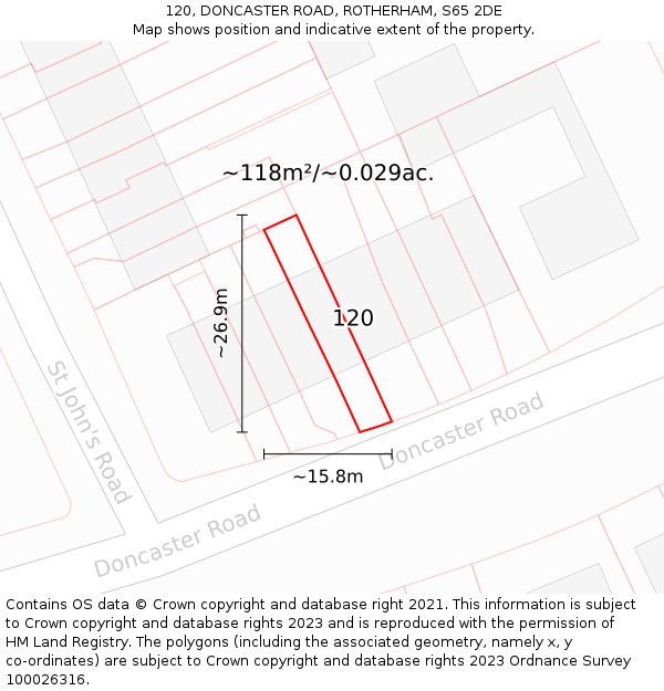 120, DONCASTER ROAD, ROTHERHAM, S65 2DE: Plot and title map