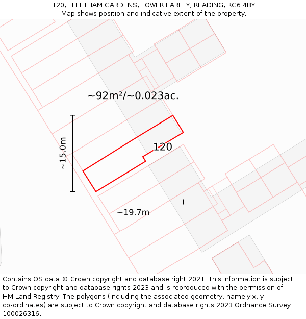 120, FLEETHAM GARDENS, LOWER EARLEY, READING, RG6 4BY: Plot and title map