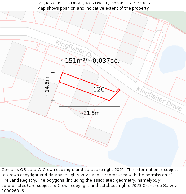 120, KINGFISHER DRIVE, WOMBWELL, BARNSLEY, S73 0UY: Plot and title map