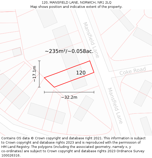 120, MANSFIELD LANE, NORWICH, NR1 2LQ: Plot and title map