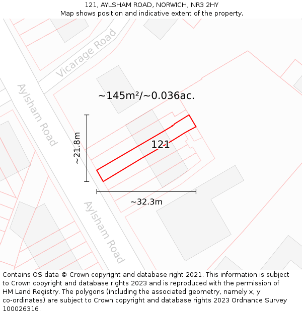 121, AYLSHAM ROAD, NORWICH, NR3 2HY: Plot and title map