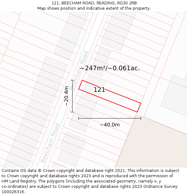 121, BEECHAM ROAD, READING, RG30 2RB: Plot and title map