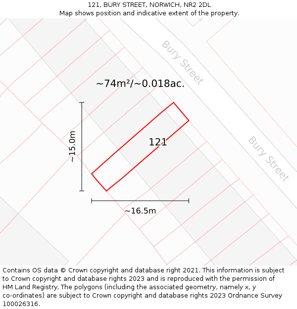 121, BURY STREET, NORWICH, NR2 2DL: Plot and title map