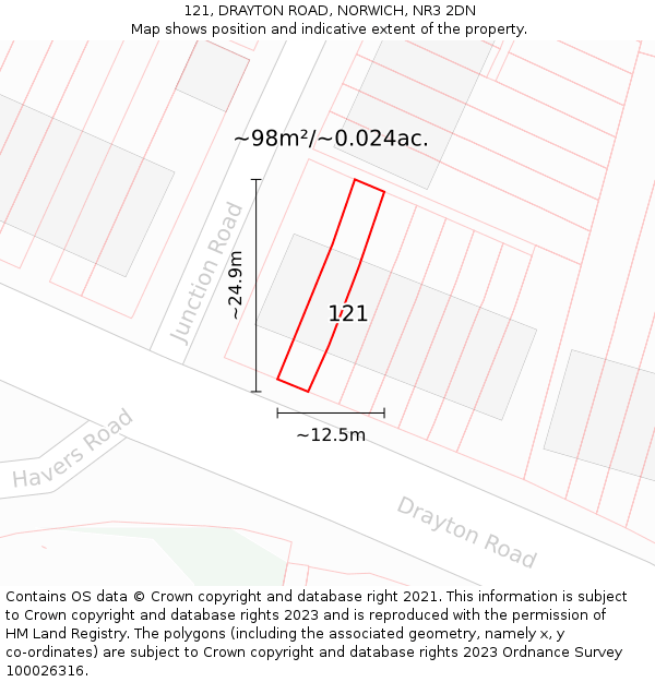121, DRAYTON ROAD, NORWICH, NR3 2DN: Plot and title map