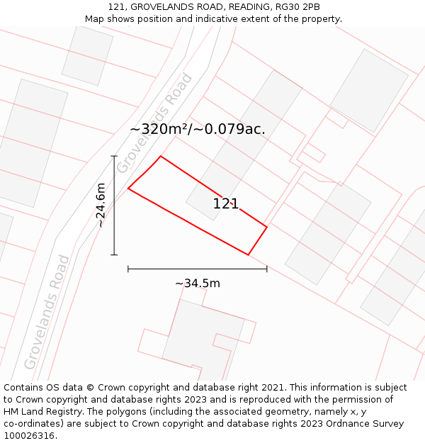 121, GROVELANDS ROAD, READING, RG30 2PB: Plot and title map