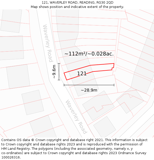 121, WAVERLEY ROAD, READING, RG30 2QD: Plot and title map