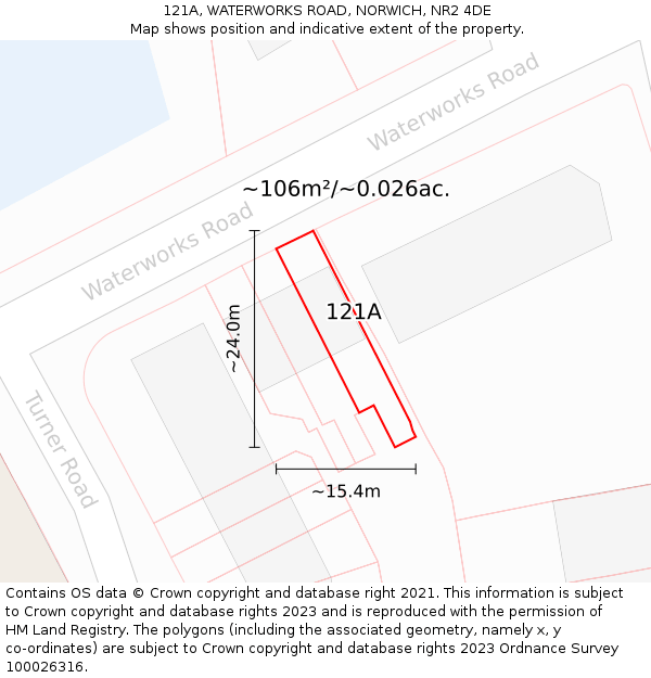 121A, WATERWORKS ROAD, NORWICH, NR2 4DE: Plot and title map