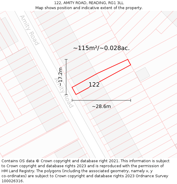122, AMITY ROAD, READING, RG1 3LL: Plot and title map