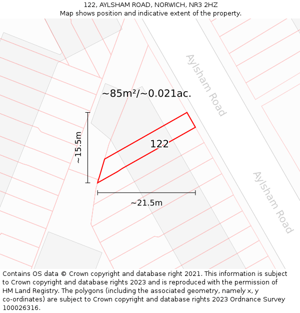 122, AYLSHAM ROAD, NORWICH, NR3 2HZ: Plot and title map
