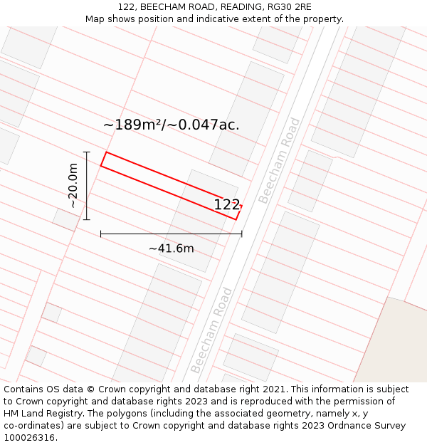 122, BEECHAM ROAD, READING, RG30 2RE: Plot and title map