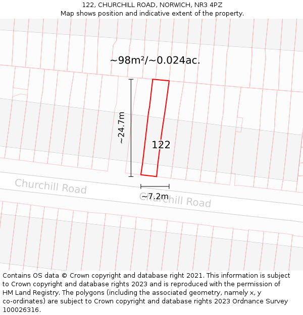 122, CHURCHILL ROAD, NORWICH, NR3 4PZ: Plot and title map