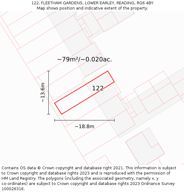 122, FLEETHAM GARDENS, LOWER EARLEY, READING, RG6 4BY: Plot and title map
