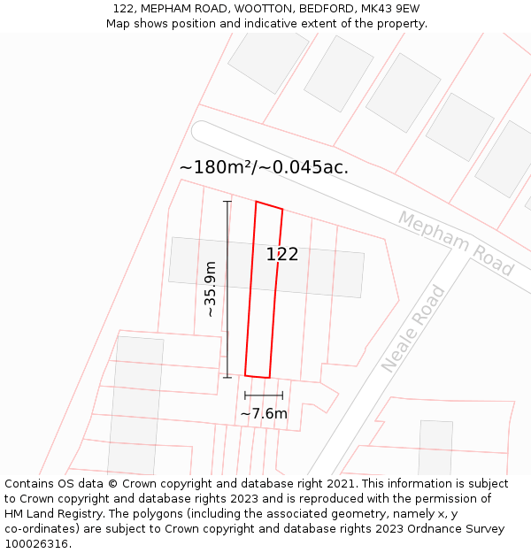 122, MEPHAM ROAD, WOOTTON, BEDFORD, MK43 9EW: Plot and title map