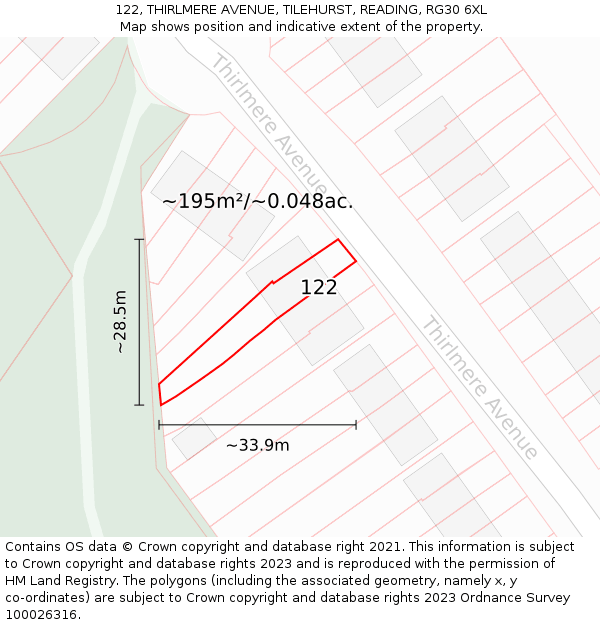 122, THIRLMERE AVENUE, TILEHURST, READING, RG30 6XL: Plot and title map