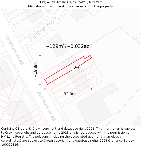 123, AYLSHAM ROAD, NORWICH, NR3 2HY: Plot and title map