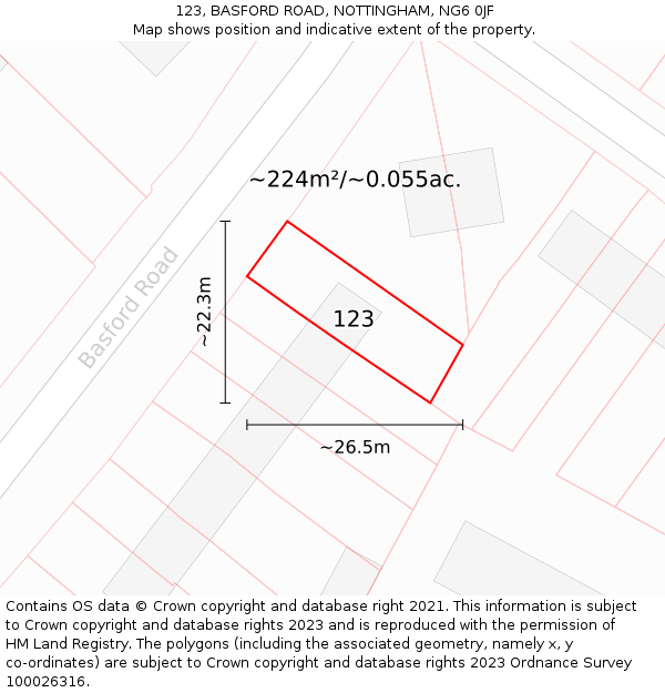 123, BASFORD ROAD, NOTTINGHAM, NG6 0JF: Plot and title map