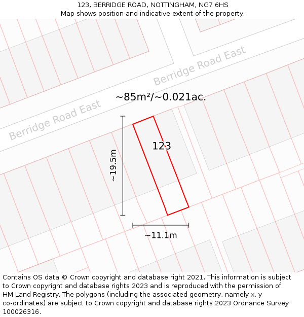 123, BERRIDGE ROAD, NOTTINGHAM, NG7 6HS: Plot and title map