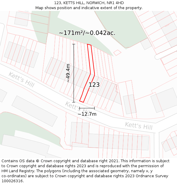 123, KETTS HILL, NORWICH, NR1 4HD: Plot and title map