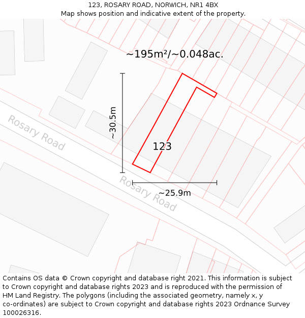 123, ROSARY ROAD, NORWICH, NR1 4BX: Plot and title map