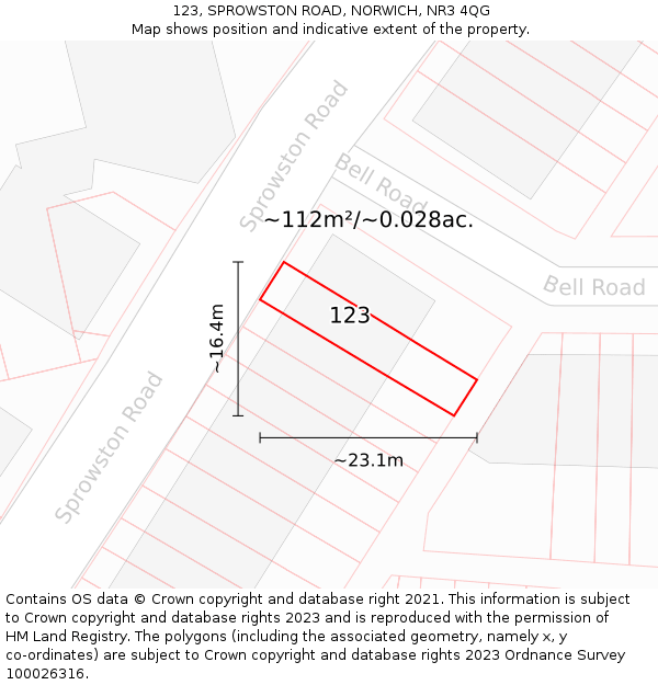 123, SPROWSTON ROAD, NORWICH, NR3 4QG: Plot and title map