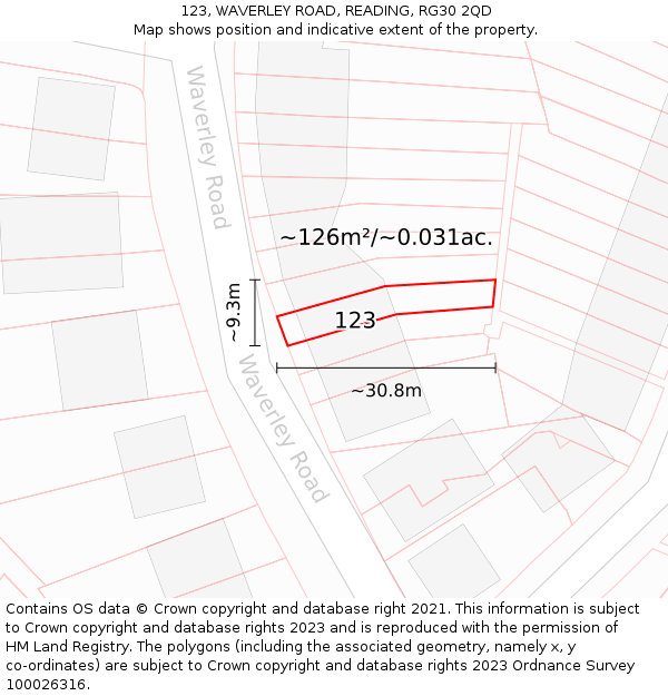 123, WAVERLEY ROAD, READING, RG30 2QD: Plot and title map